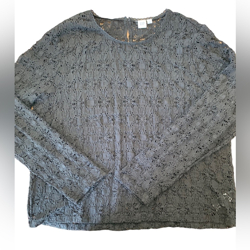 Gap Stretch Lace LS top XXL, Black,  button back neck
